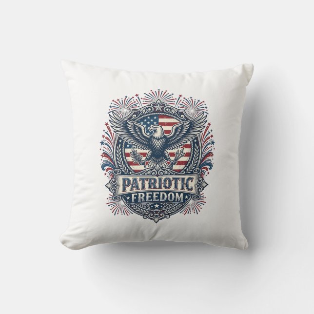 Patriotic Fireworks Festival Vector Graphic Tee_1 Throw Pillow (Front)
