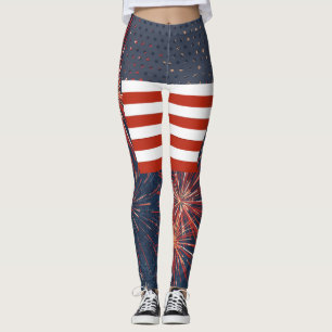 Patriotic Fireworks Flag Americana Fourth of July Leggings
