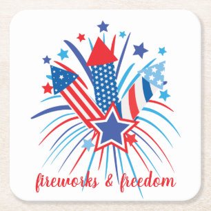 Patriotic fireworks & freedom square paper coaster