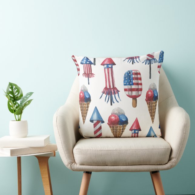 PATRIOTIC FIREWORKS POPSICLES ICE CREAM THROW PILLOW (Chair)