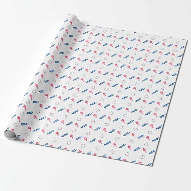 Patriotic Fireworks Rocket Sparkler Red White Blue Wrapping Paper (Unrolled)