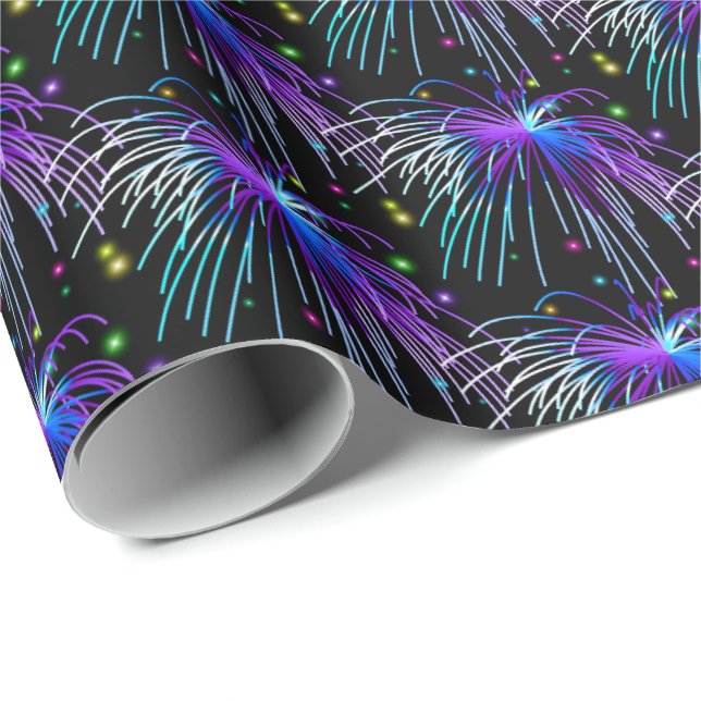 Patriotic Fireworks  tiled July Fourth wrap Wrapping Paper (Roll Corner)