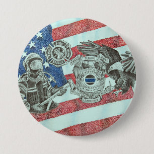 Patriotic First Responder 3 Inch Round Button