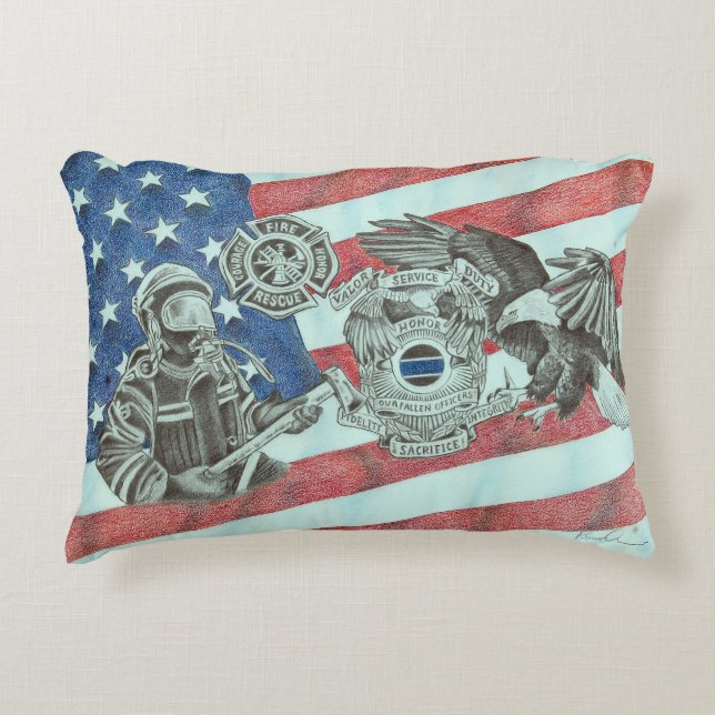 Patriotic First Responder Accent Pillow (Front)