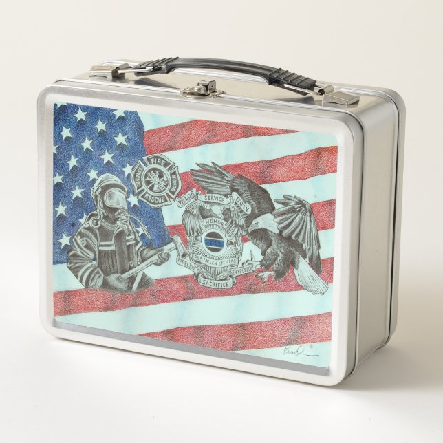 Patriotic First Responder Metal Lunch Box (Front)