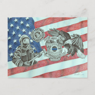Patriotic First Responder Postcard