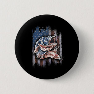 Patriotic Fishing 4th Of July Men Amercian Flag By 2 Inch Round Button