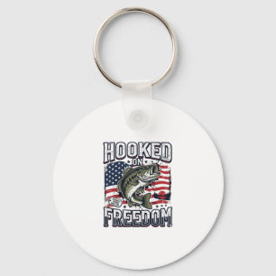 Patriotic Fishing Hooked On Freedom Vintage Bass Keychain
