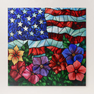 Patriotic Flag and Flowers Puzzle
