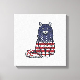 Patriotic Flag Cat Vintage Engraving Shirt Design_ Canvas Print