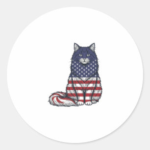 Patriotic Flag Cat Vintage Engraving Shirt Design_ Classic Round Sticker