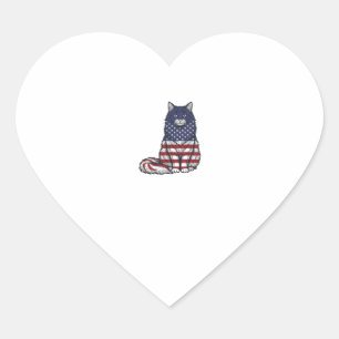 Patriotic Flag Cat Vintage Engraving Shirt Design_ Heart Sticker