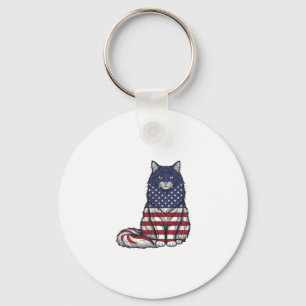 Patriotic Flag Cat Vintage Engraving Shirt Design_ Keychain