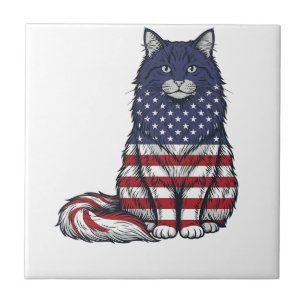 Patriotic Flag Cat Vintage Engraving Shirt Design_ Tile