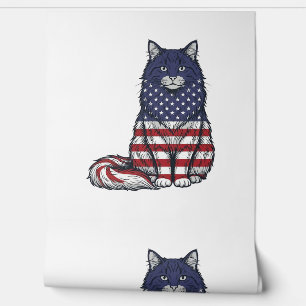 Patriotic Flag Cat Vintage Engraving Shirt Design_ Wallpaper