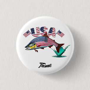 Patriotic Flag Covered Rainbow Trout 1 Inch Round Button