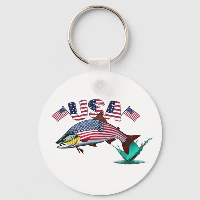 Patriotic Flag Covered Rainbow Trout  Keychain (Front)