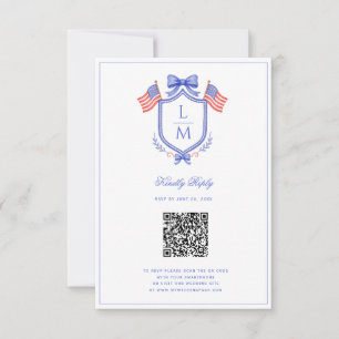 Patriotic Flag Crest   Monogram Wedding   QR RSVP Card