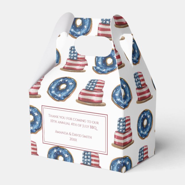 Patriotic Flag Doughnuts Cake 4th of July Party Favor Box (Front Side)