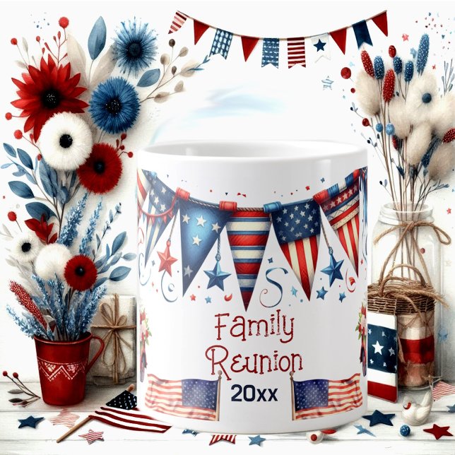 Patriotic Flag Family Reunion 4th July Bunting   Large Coffee Mug (Patriotic Flag Family Reunion 4th July Bunting Giant Coffee Mug)