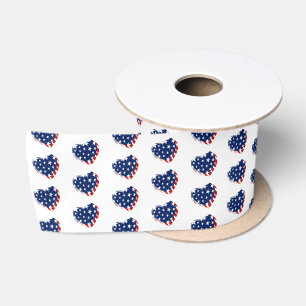 Patriotic Flag Hearts Satin Ribbon