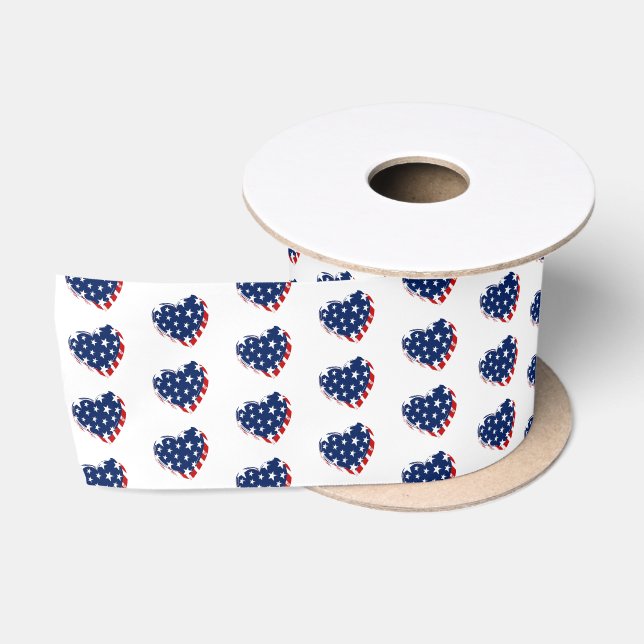 Patriotic Flag Hearts Satin Ribbon (Spool)