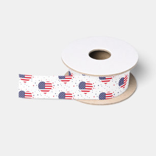 Patriotic Flag Hearts Satin Ribbon