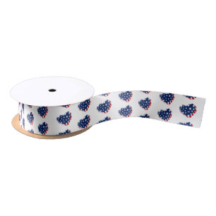 Patriotic Flag Hearts Satin Ribbon
