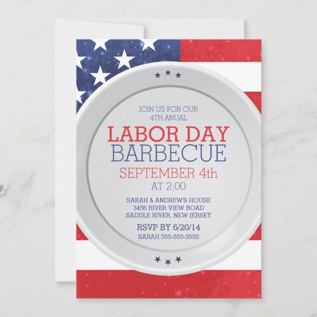 Patriotic Flag Labour Day Summer Barbecue Party Invitation (Front)