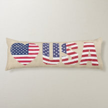 Patriotic Flag Love Heart USA Country Burlap Style