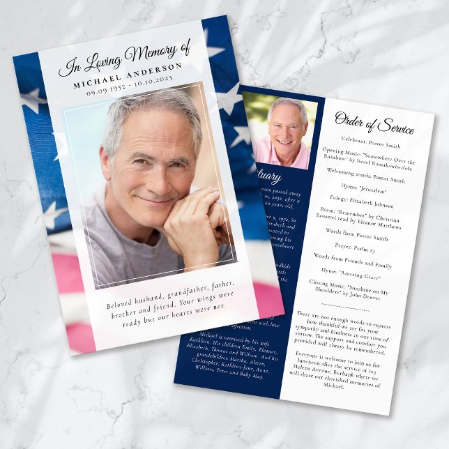 Patriotic Flag Photo Memorial Service Program (Creator Uploaded)