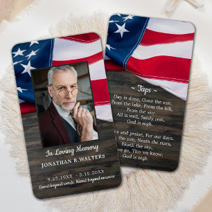 Patriotic Flag Photo Military Funeral Prayer Card