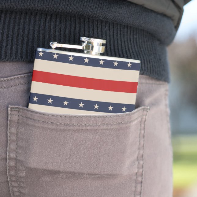 Patriotic Flag Style Stripes Hip Flask (In Situ)