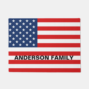 Patriotic flag surname your family welcome to your doormat