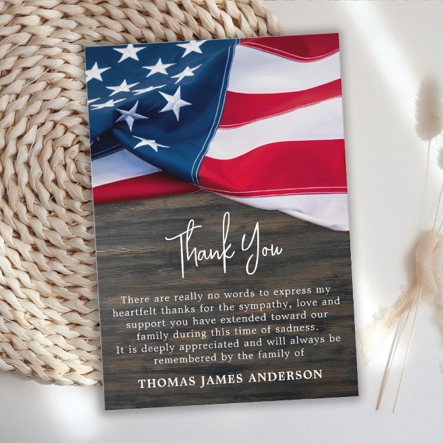 Patriotic Flag Sympathy Military Veteran Funeral  Thank You Card (Creator Uploaded)