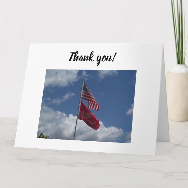 Patriotic flags and a blue sky on a thank you card (Front)