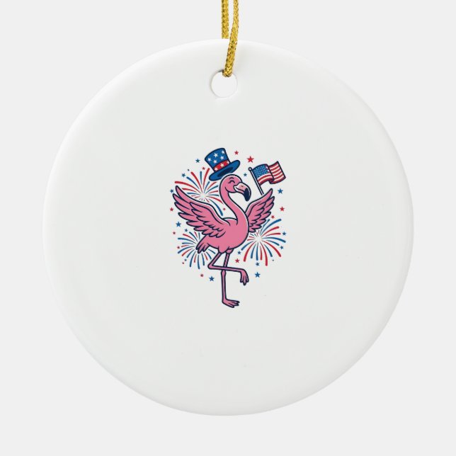 Patriotic Flamingo Fireworks Vector Design_1 Ceramic Ornament (Front)