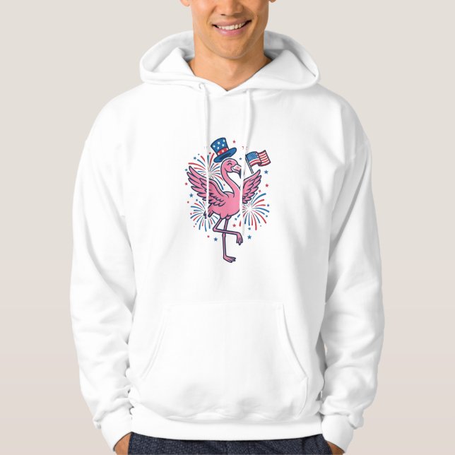 Patriotic Flamingo Fireworks Vector Design_1 Hoodie (Front)