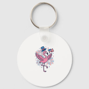 Patriotic Flamingo Fireworks Vector Design_1 Keychain