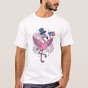 Patriotic Flamingo Fireworks Vector Design_1 T-Shirt