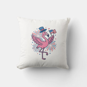 Patriotic Flamingo Fireworks Vector Design_1 Throw Pillow