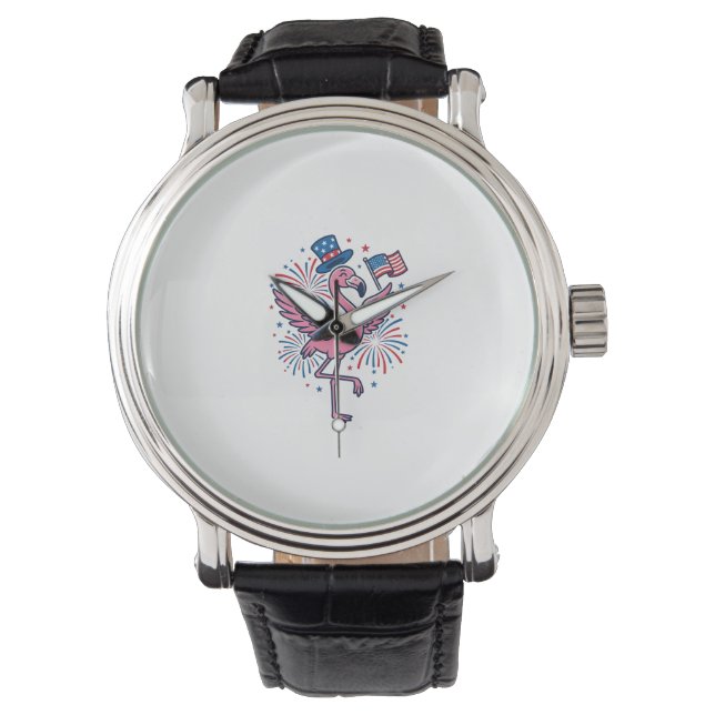 Patriotic Flamingo Fireworks Vector Design_1 Watch (Front)