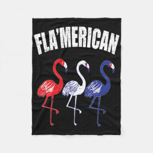 Patriotic Flamingo Red White Blue July 4th Indepen Fleece Blanket