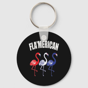 Patriotic Flamingo Red White Blue July 4th Indepen Keychain
