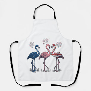 Patriotic Flamingo Trio Vintage Engraving Design_1 Apron