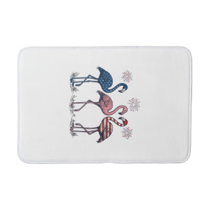 Patriotic Flamingo Trio Vintage Engraving Design_1 Bath Mat
