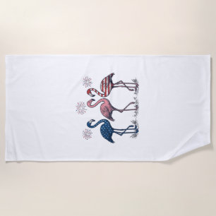 Patriotic Flamingo Trio Vintage Engraving Design_1 Beach Towel