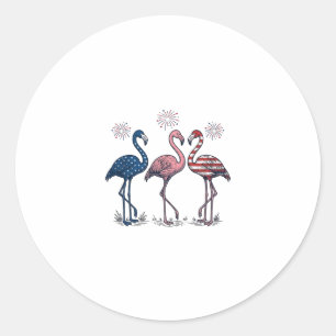 Patriotic Flamingo Trio Vintage Engraving Design_1 Classic Round Sticker