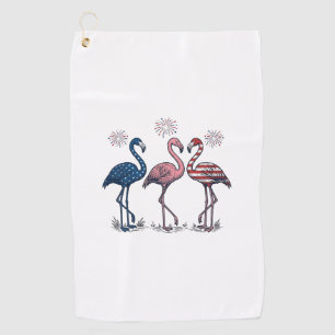 Patriotic Flamingo Trio Vintage Engraving Design_1 Golf Towel