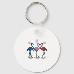 Patriotic Flamingo Trio Vintage Engraving Design_1 Keychain